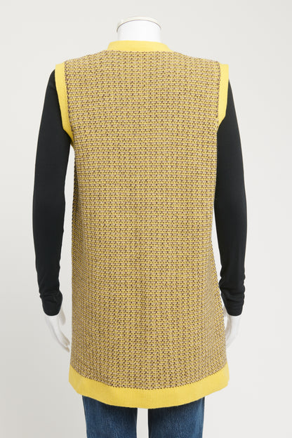 Yellow Patterned Wool Preowned Sleeveless Cardigan