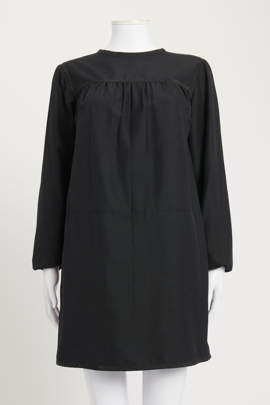 Black Long Sleeve Round Neck Preowned Mini Dress