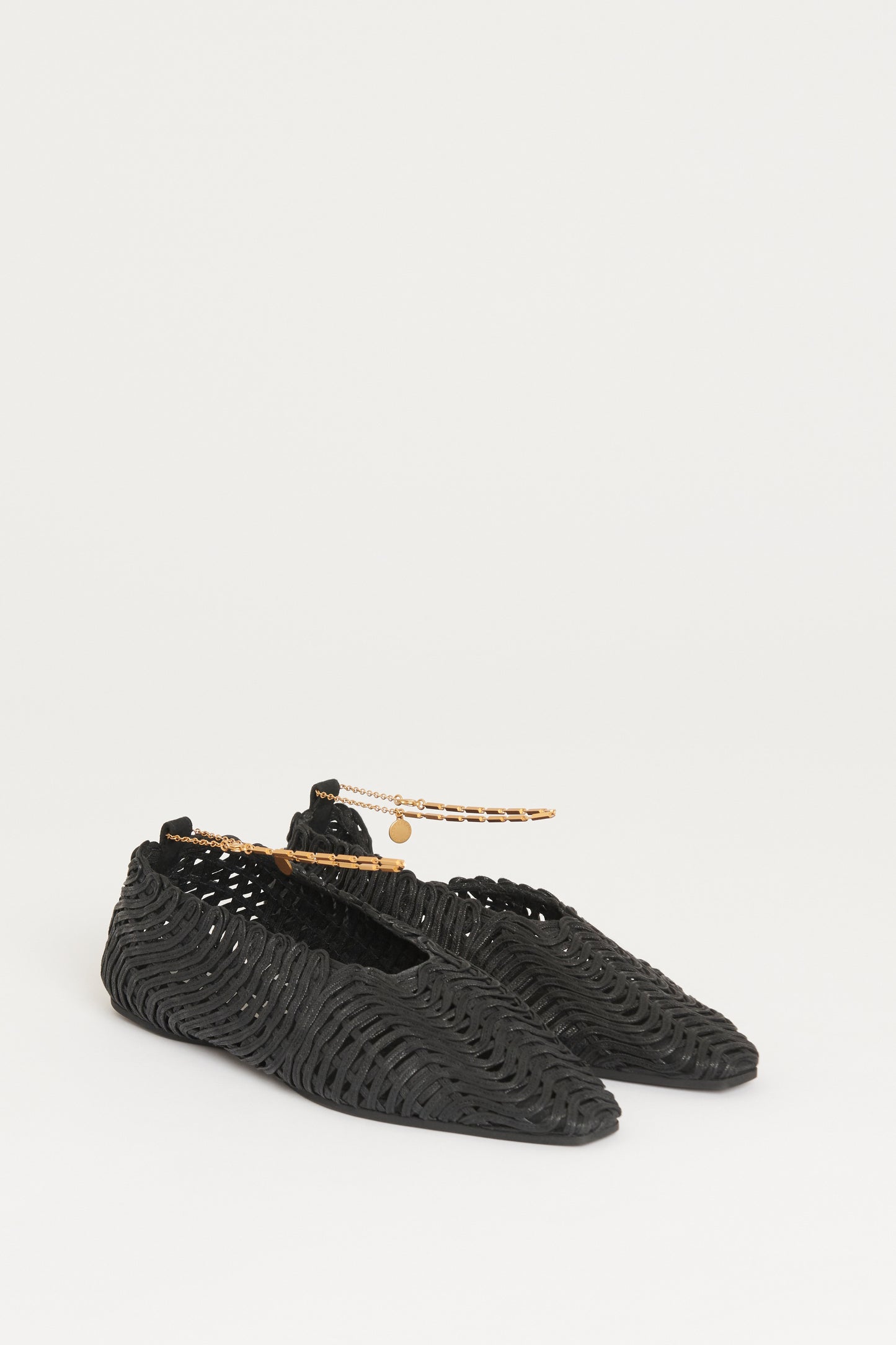 Black Vegan Woven Ankle Chain Preowned Flats