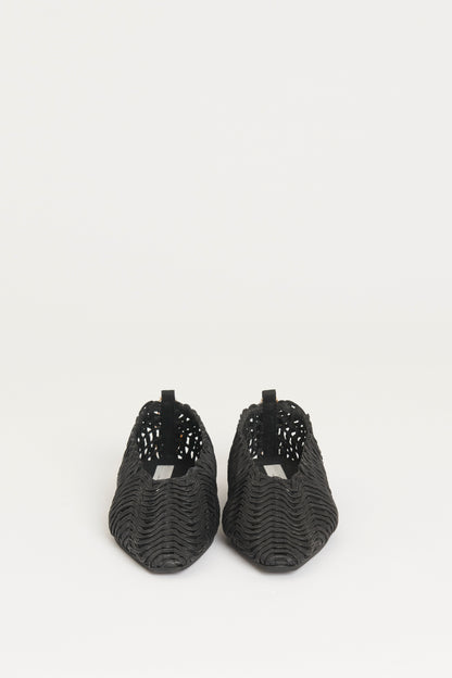 Black Vegan Woven Ankle Chain Preowned Flats