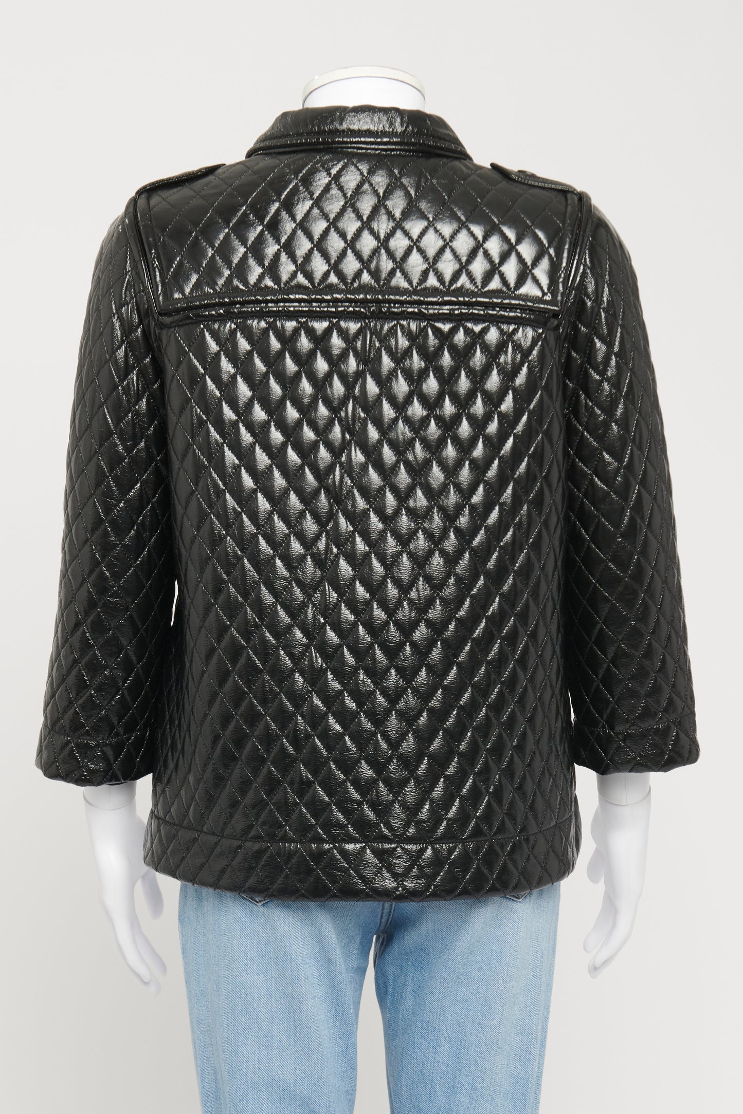 Black Quilted Vegan Patent Leather Preowned Jacket