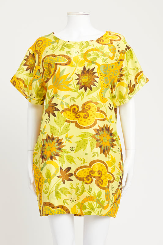 Lime Printed Silk Preowned Shift Dress