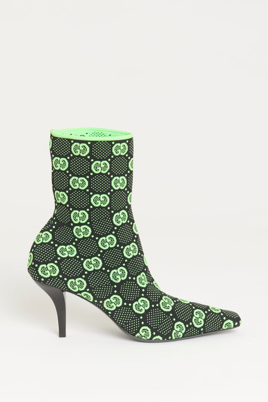 Green and Black GG Knit Preowned Ankle Boots