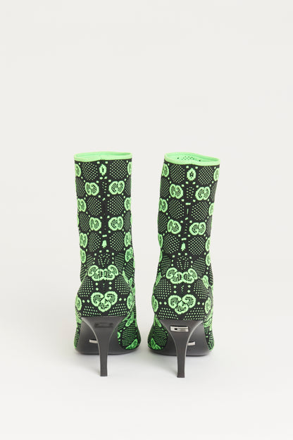 Green and Black GG Knit Preowned Ankle Boots