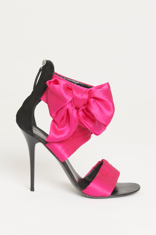 Pink Satin Bow Preowned Open Toe Heels