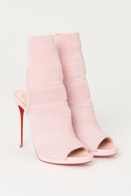 Pink Ribbed Sock Preowned Heel Shoes