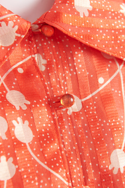 Red Floral Print Silk Preowned Shirt