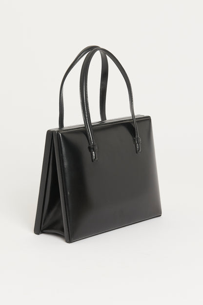 Black Leather Preowned Frame Top Handle Handbag