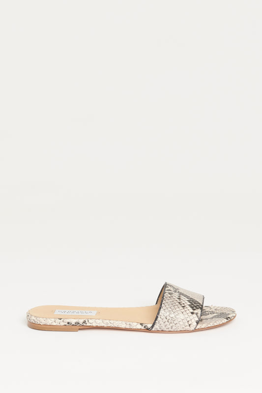 Ivory Python Preowned Flat Sandals