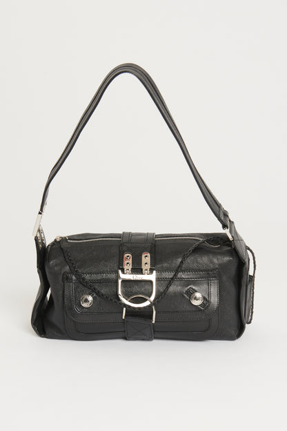 Black Leather Multipocket Preowned 'Remove Before Flight' Shoulder Bag