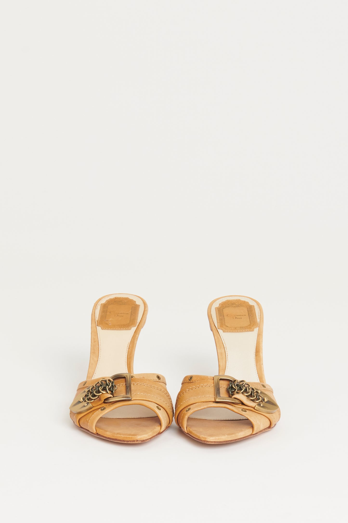 Brown Leather Preowned Chain Detail Sandals