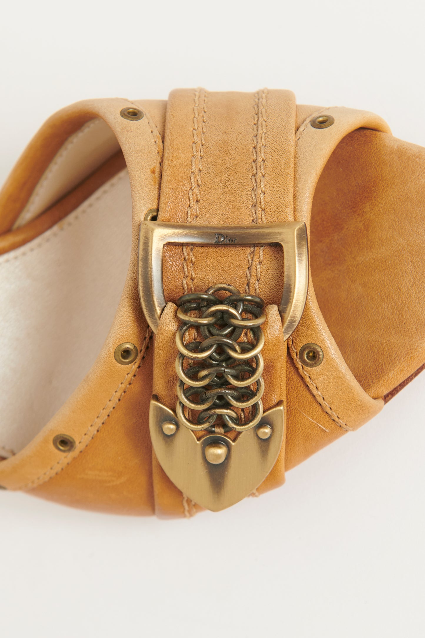Brown Leather Preowned Chain Detail Sandals