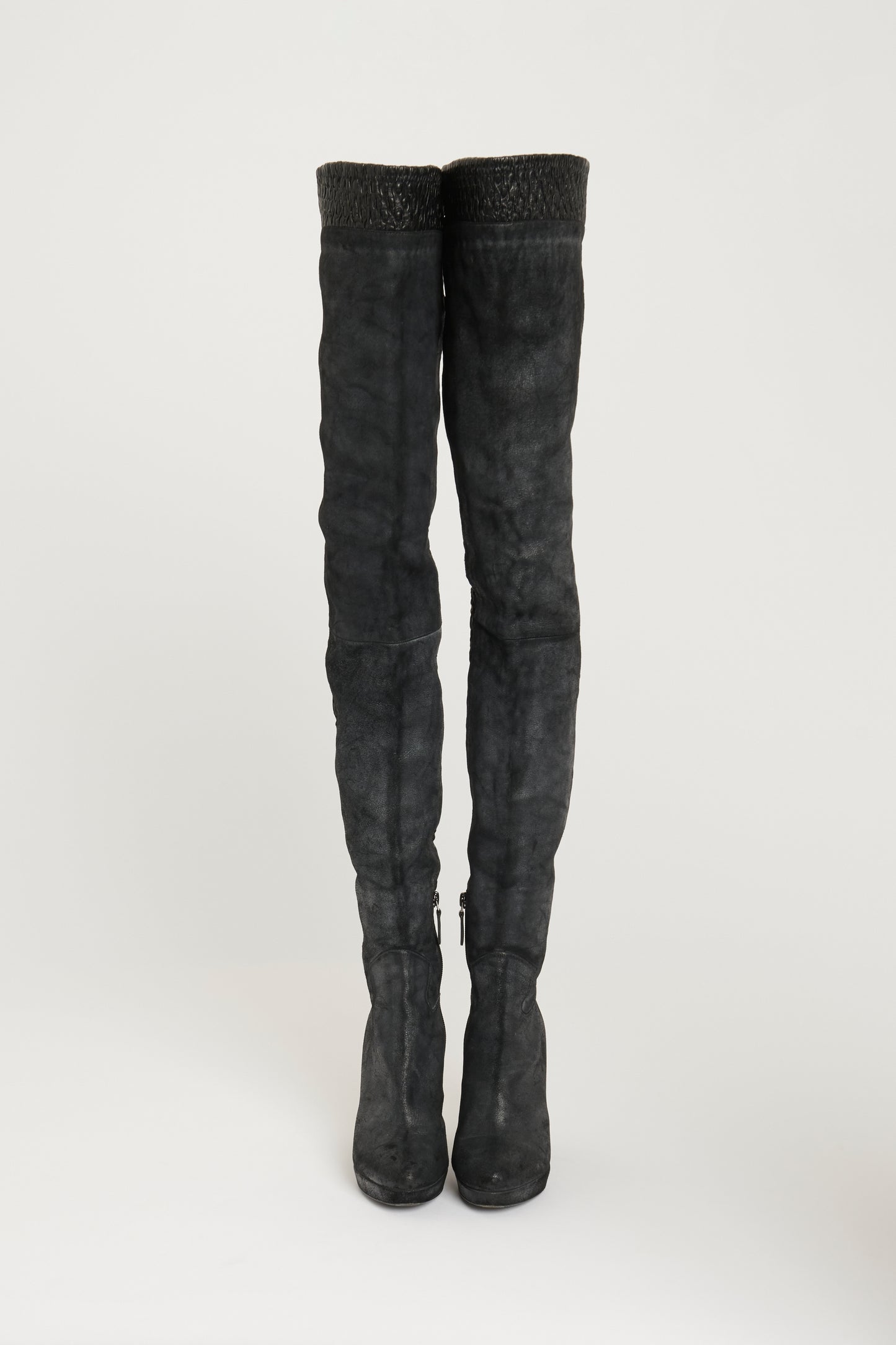 Anthracite Leather Preowned Thigh-High Boots