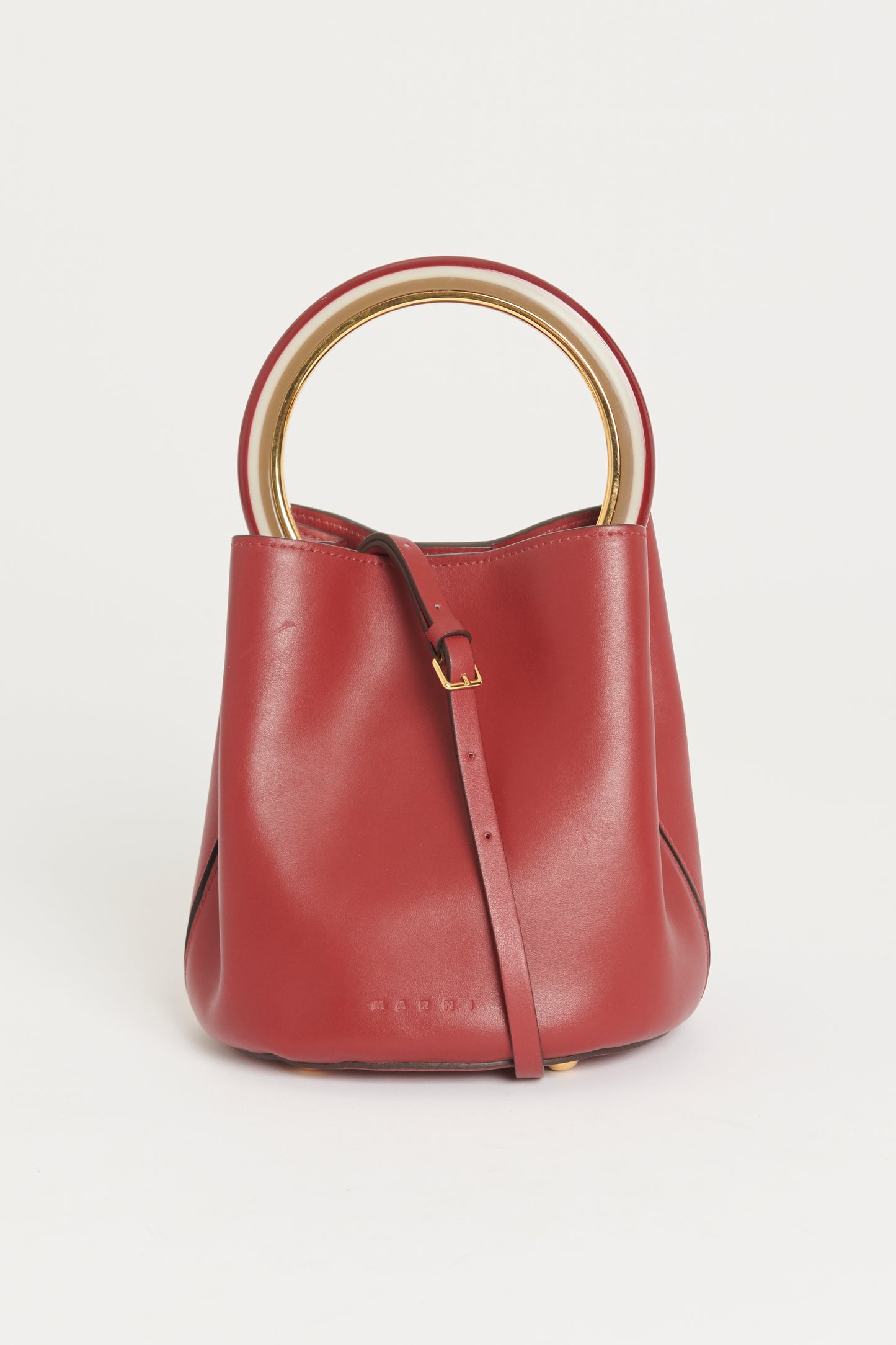Burgundy Leather Preowned Pannier Bucket Bag