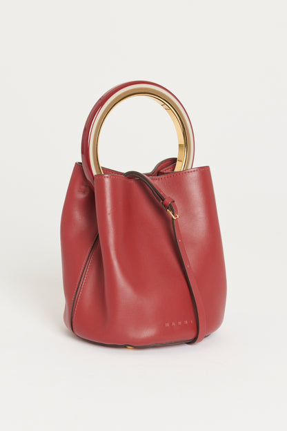Burgundy Leather Preowned Pannier Bucket Bag