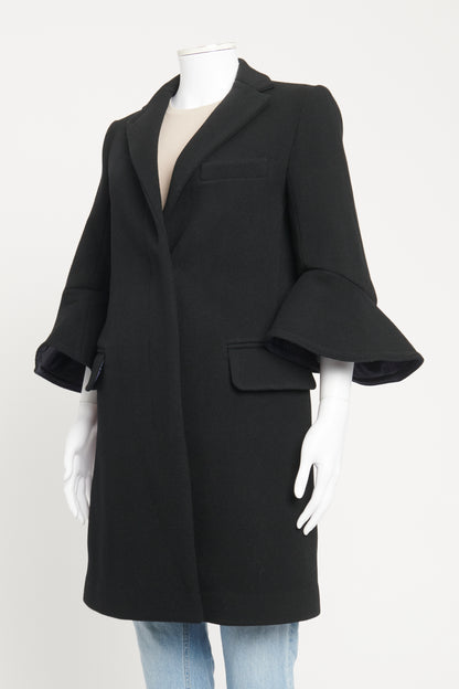 Black Wool Fluted Sleeve Preowned Coat