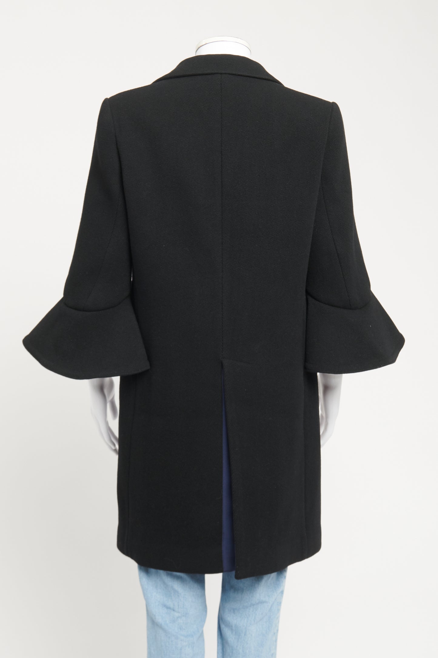 Black Wool Fluted Sleeve Preowned Coat