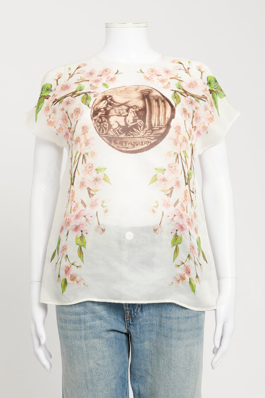 Floral Printed Mesh Preowned Top