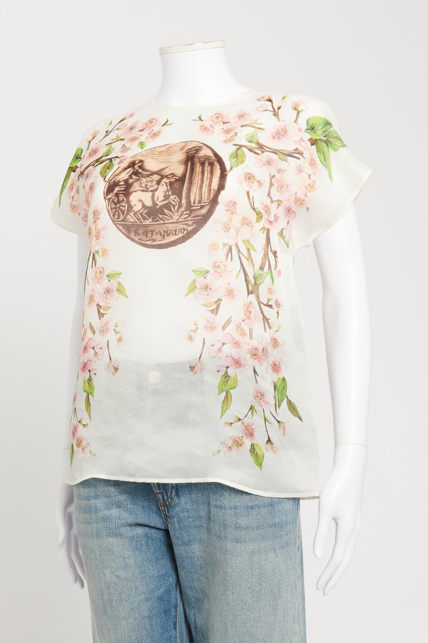 Floral Printed Mesh Preowned Top