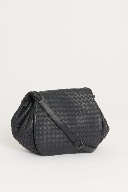 Black Leather Preowned Intrecciato Accordion Flap Bag