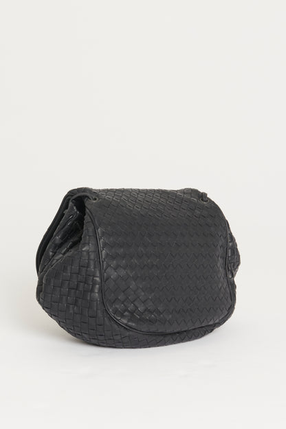 Black Leather Preowned Intrecciato Accordion Flap Bag