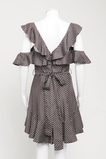Dark Brown Polka Dot Silk Preowned Mini Dress
