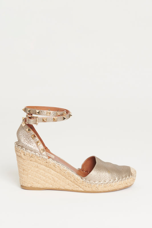 Gold Leather Rockstud Preowned Espadrilles