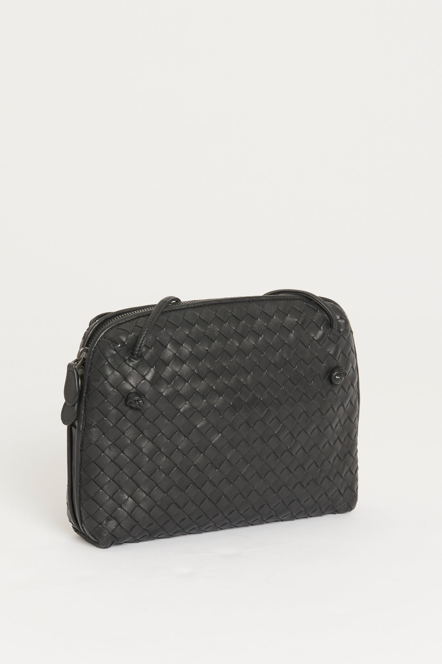 Black Leather Preowned Intrecciato Nodini Crossbody Bag
