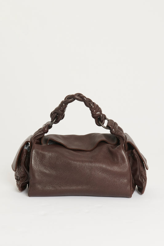 Brown Leather Preowned Hobo Bag With Braided Handle