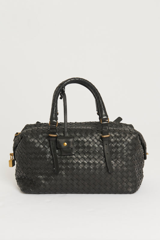 Black Leather Preowned Intrecciato Montaigne Top Handle Bag
