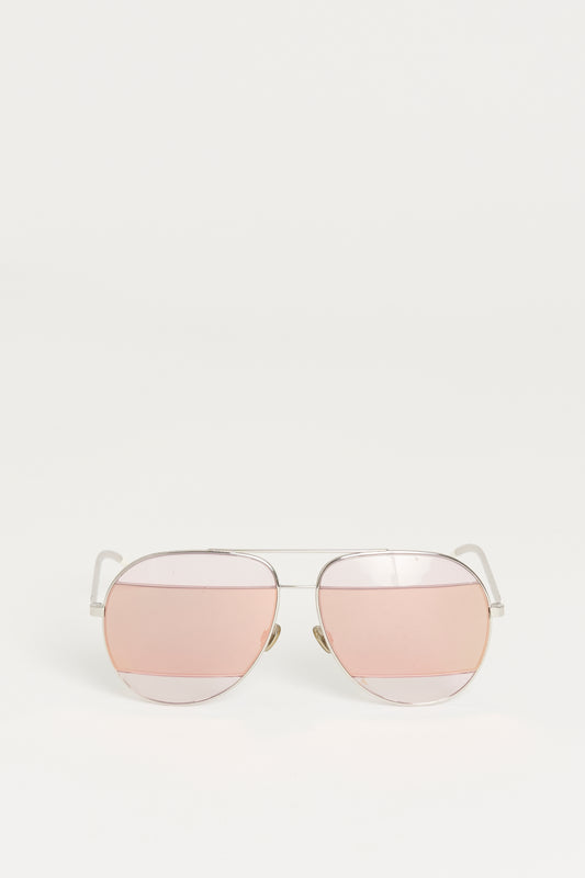 Pink/Silver Preowned DiorSplit2 Aviator Sunglasses
