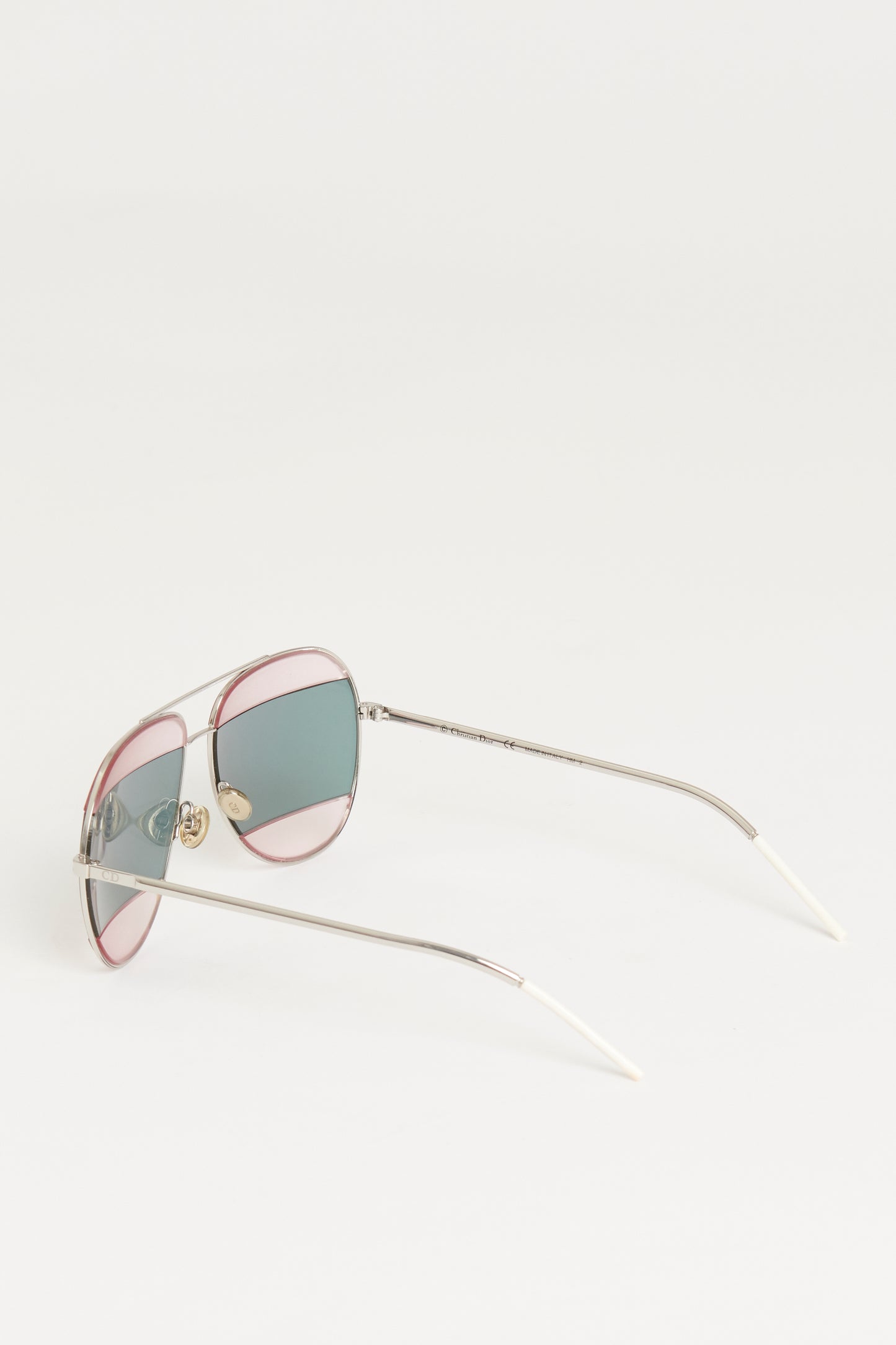 Pink/Silver Preowned DiorSplit2 Aviator Sunglasses