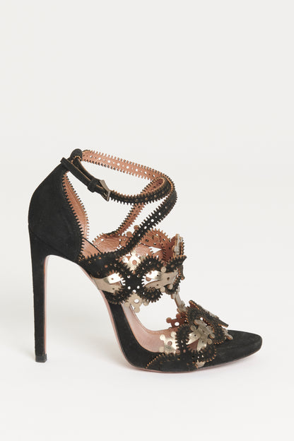 Black Suede Laser Cut Preowned Heels