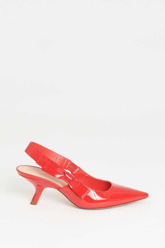 Red Patent Leather Bow Preowned Slingback Heels