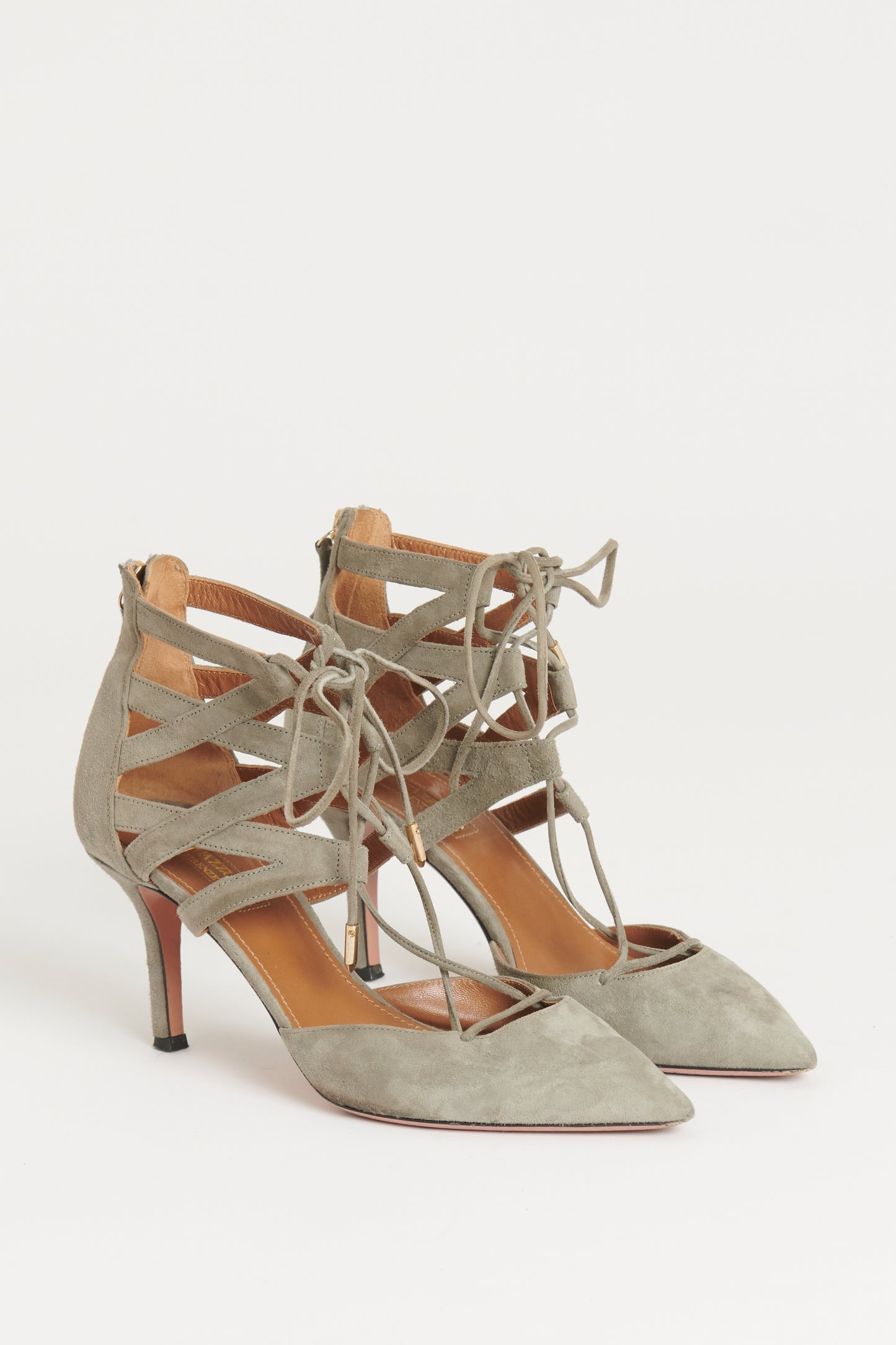 Belgravia Grey Suede Lace Up Preowned Heels