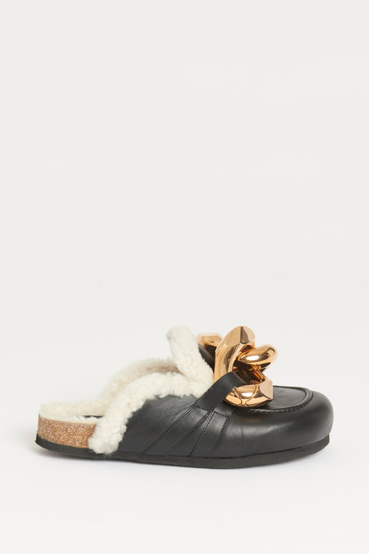 Chain Embellished Shearling Preowned Mules