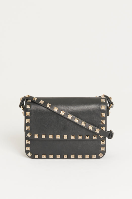 Black Leather Rockstud Small Preowned Bag