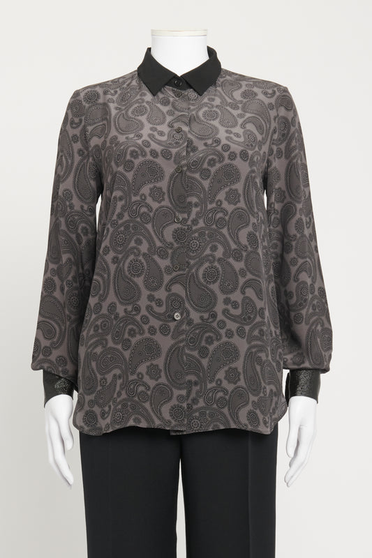 Black and Grey Silk Paisley Preowned Shirt