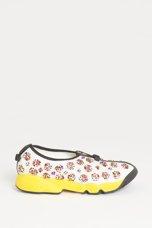 2014 Yellow and White Crystal Embellished Mesh Preowned Trainer