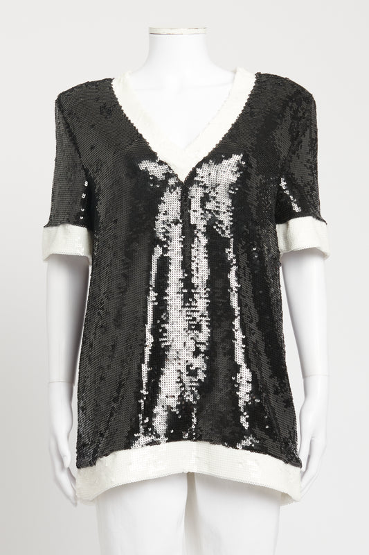 Black and White Sequin Preowned Long Top