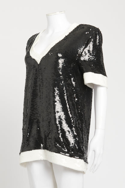 Black and White Sequin Preowned Long Top