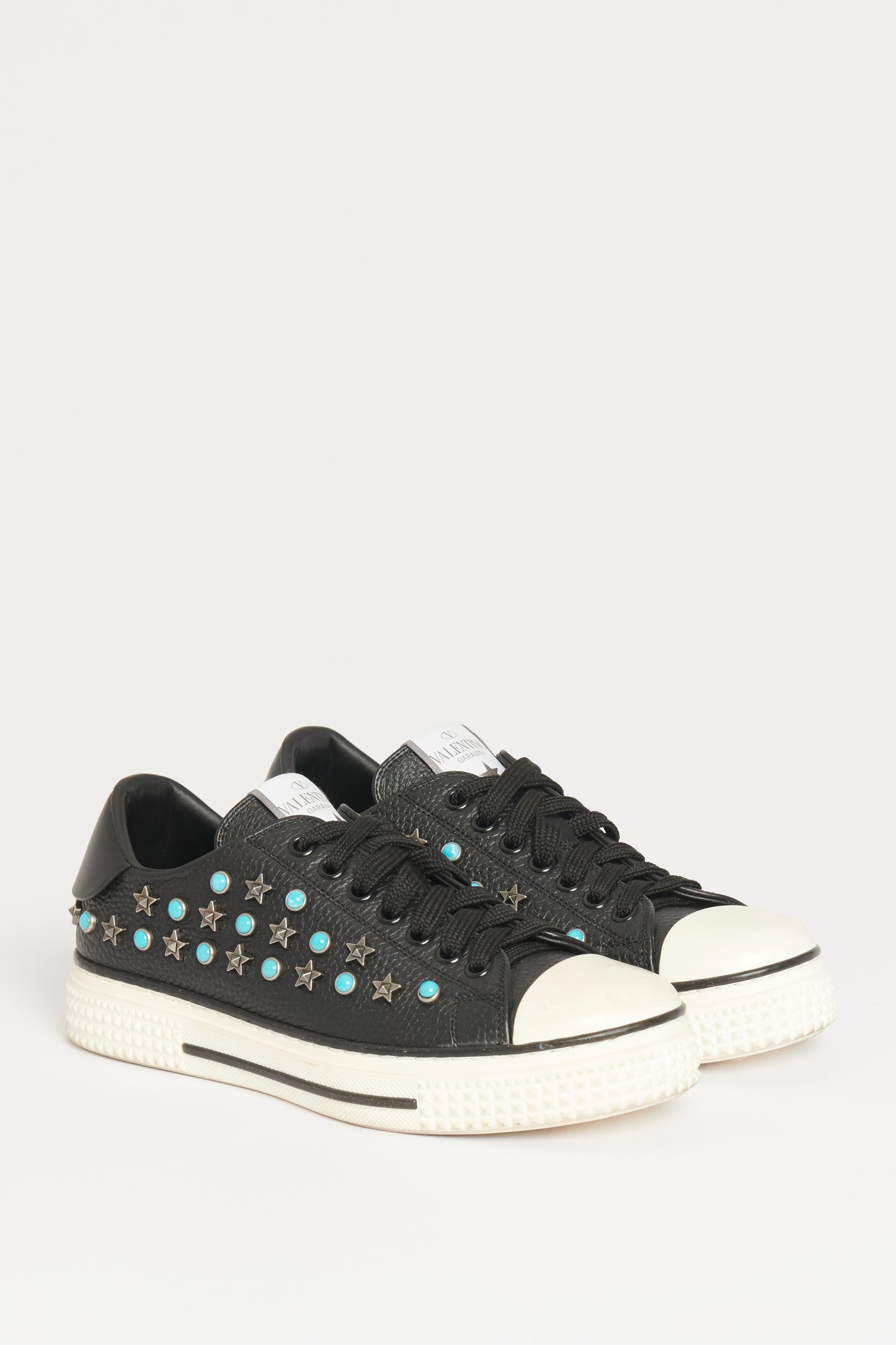 Black Leather Star Studded Preowned Sneakers