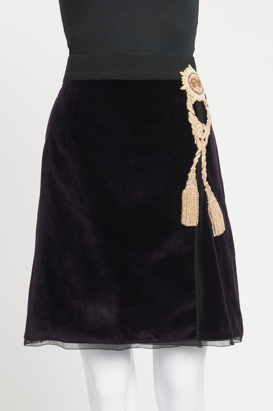 Purple Velvet Tassle Preowned Knee Length Skirt