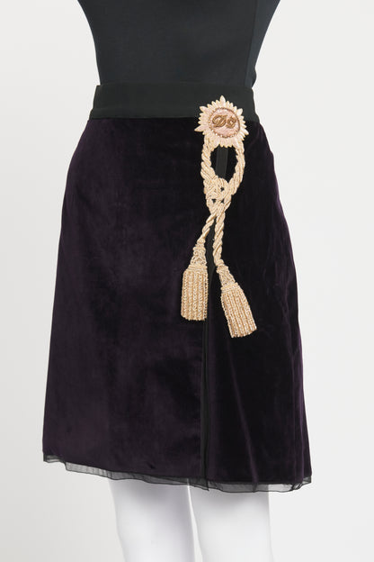 Purple Velvet Tassle Preowned Knee Length Skirt