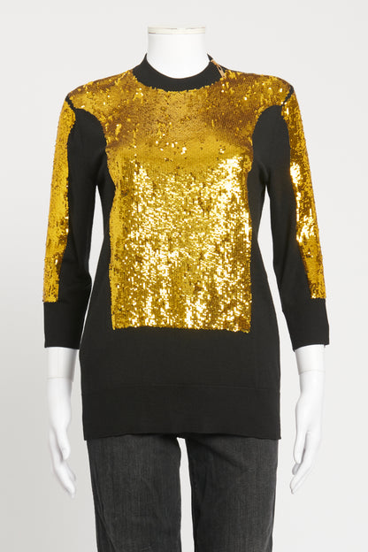 Gold and Black Sequin Cashmere Blend Preowned Jumper