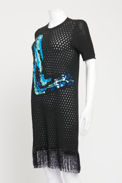 Black Wool Sequin Preowned Mini Dress