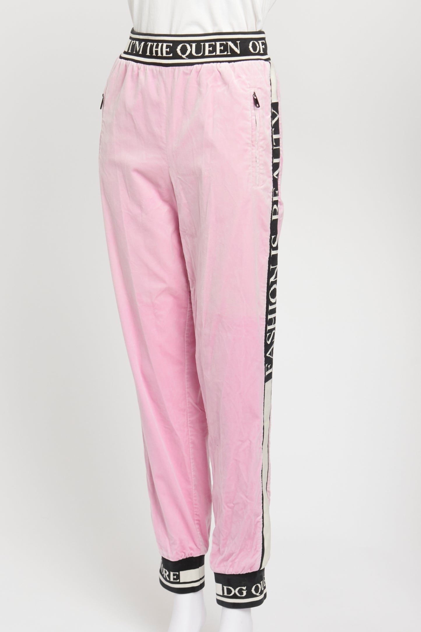 Pink and Black Velvet Preowned Track Pants