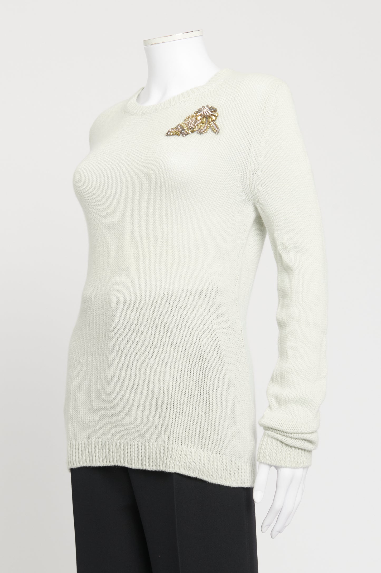 2016 Grey Cashmere Crystal Brooch Preowned Jumper