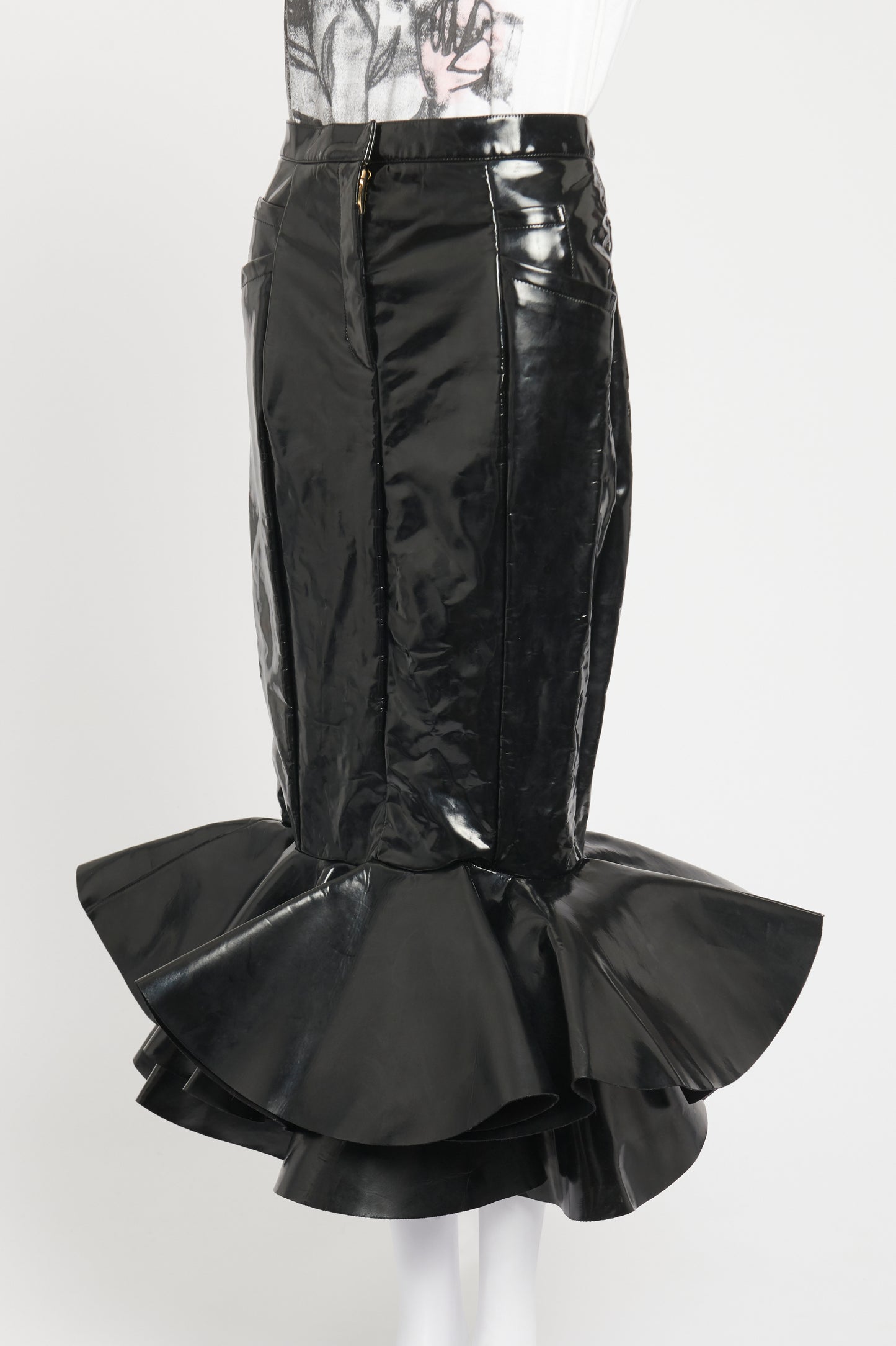 Black Vinyl Mermaid Preowned Maxi Skirt