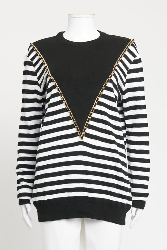Black and White Cotton Striped Preowned Sweater